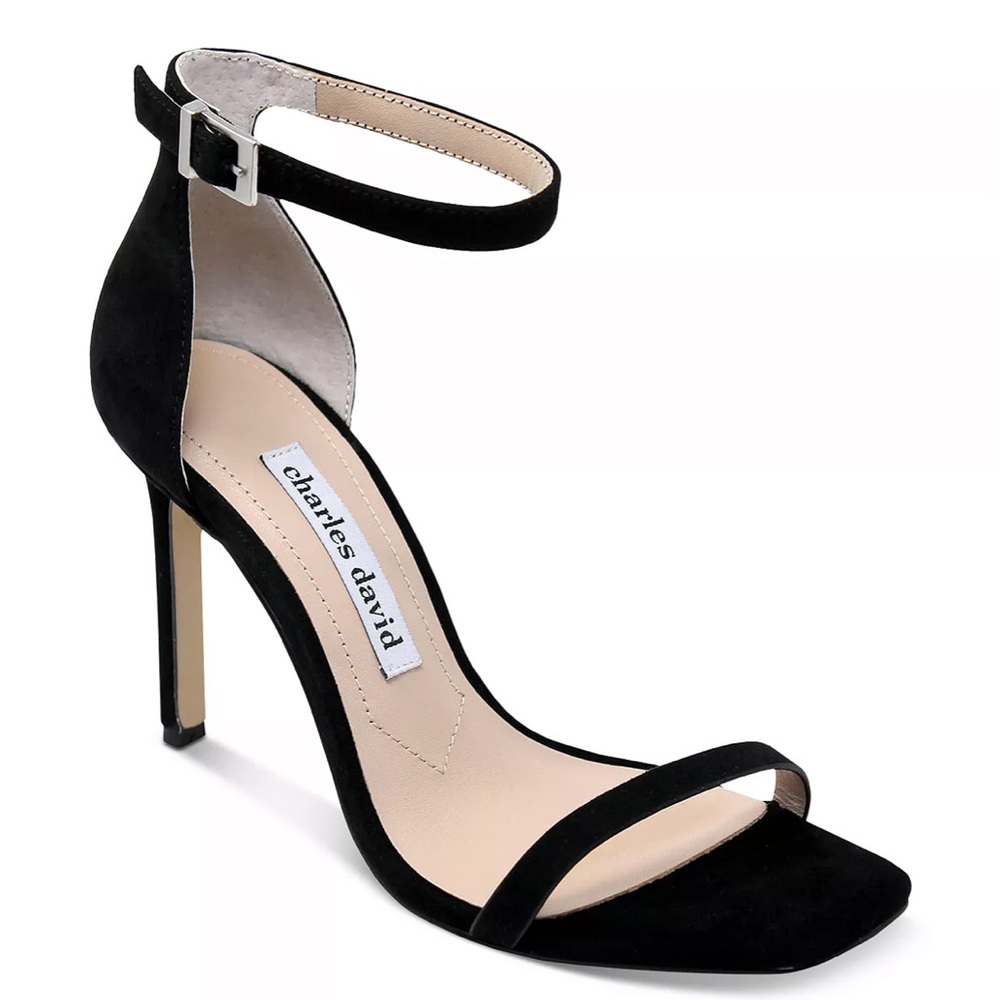 Charles David Square toe heeled sandal black size 10